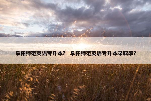 阜阳师范英语专升本？ 阜阳师范英语专升本录取率？